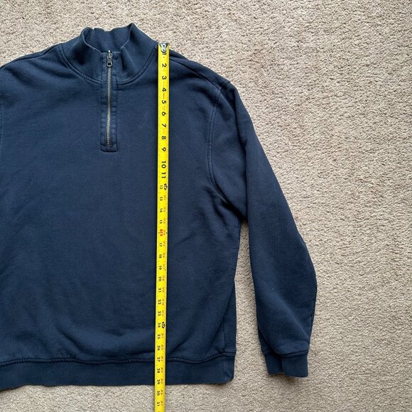 LL Bean Sweater Mens Large Tall 1/4 Zip Mock Neck Flannel Lined Thick Navy Blue - Picture 7 of 10